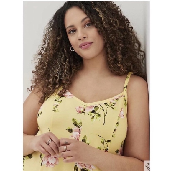 Torrid Yellow Pink Floral Challis Trapeze Maxi Dress - Picture 2 of 5